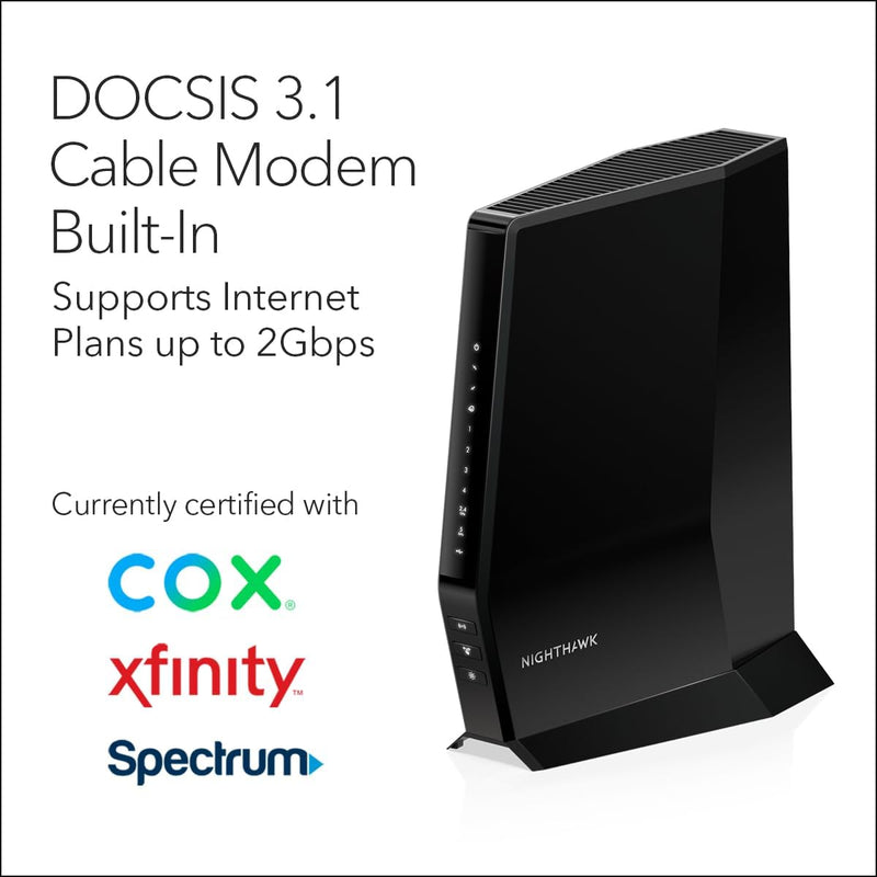 Nighthawk Wifi 6 Cable Modem Router CAX30 Compatible with Xfinity, Spectrum, and Cox, AX2700 (Up to 2.7Gbps) DOCSIS 3.1