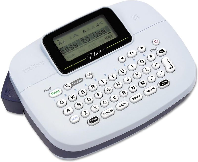 P-Touch, PTM95, Handy Label Maker, 9 Type Styles, 8 Deco Mode Patterns, Navy Blue, Blue Gray