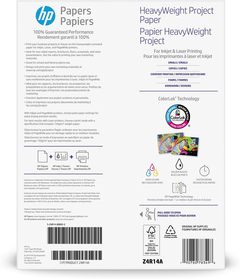 Heavyweight Project Paper, Matte, 8.5X11 In, 40 Lb, 250 Sheets, Works with Inkjet, Pagewide, Laser Printers (Z4R14A)