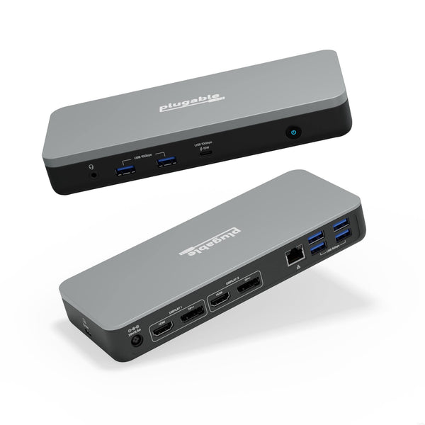 Plugable 12-in-1 Dual 4K USB C Docking Station, Works with Chromebook Certified, 60W Charging Dock, Compatible with ChromeOS and Windows, 2X HDMI, 2X DisplayPort, 1x Ethernet, 1x USB-C, 6X USB, Audio