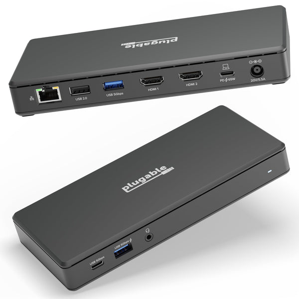 Plugable USB C Docking Station Dual Monitor 2 HDMI Ports, Power Delivery Dock, Dual 4K Monitor for Windows, ChromeOS, 1x USB-C, 3X USB, Ethernet, and Audio - Driverless (UD-MSTH2) - PEGASUSS 