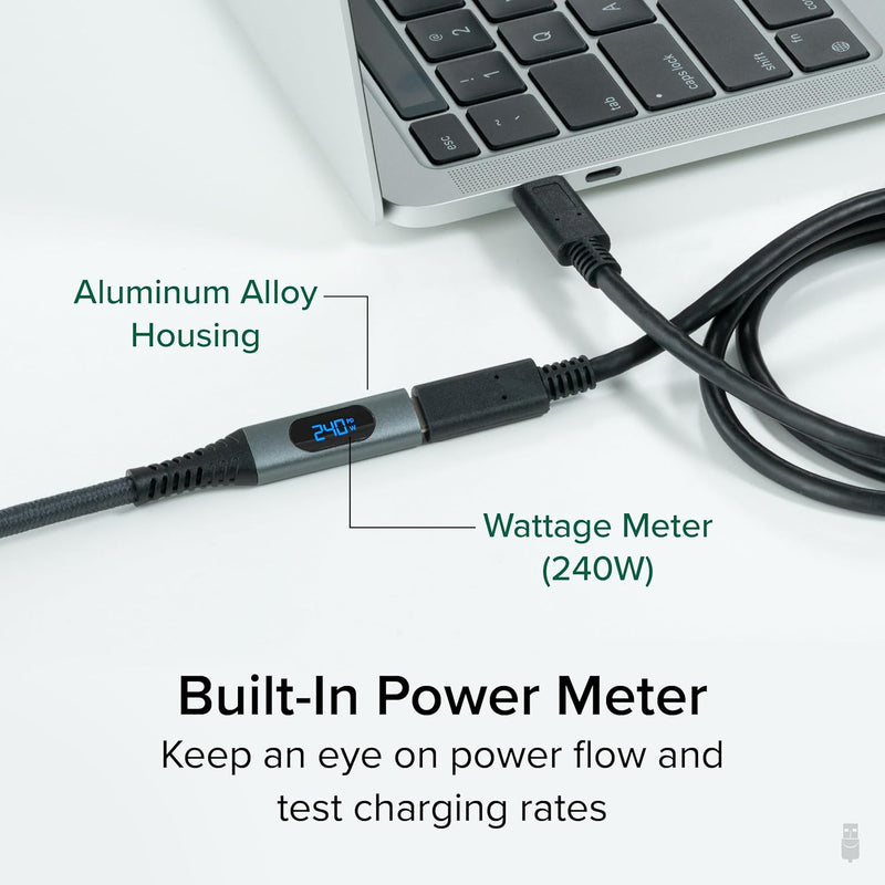 Plugable USB C Extension Cable 3.3 Ft, Digital Power Meter Tester for Monitoring USB-C Connections, Supports Fast Charging up to 240W, 4K 60Hz Display, 10Gbps Data, Digital Multimeter Tester