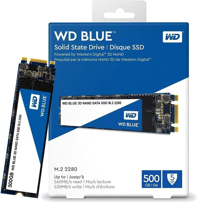 500GB WD Blue 3D NAND Internal PC SSD - SATA III 6 Gb/S, M.2 2280, up to 560 Mb/S - WDS500G2B0B Old Generation 500GB