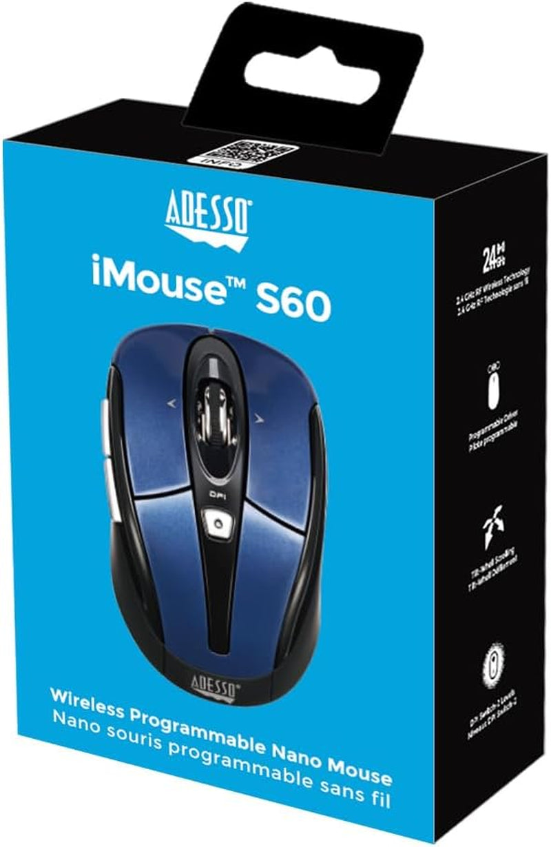 Imouse S60 Wireless Optical Mouse with 24 Ghz RF Technology, Programmable Driver, Tilt-Wheel Scrolling, and Magnetically Storable Receiver