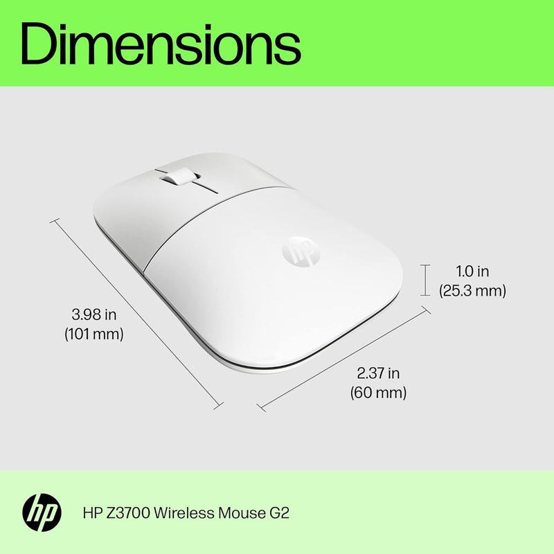 Z3700 G2 Wireless Mouse - White, Sleek Portable Design Fits Comfortably Anywhere, 2.4Ghz Wireless Receiver, Blue Optical Sensor, for Wins PC, Laptop, Notebook, Mac, Chromebook (681S1AA