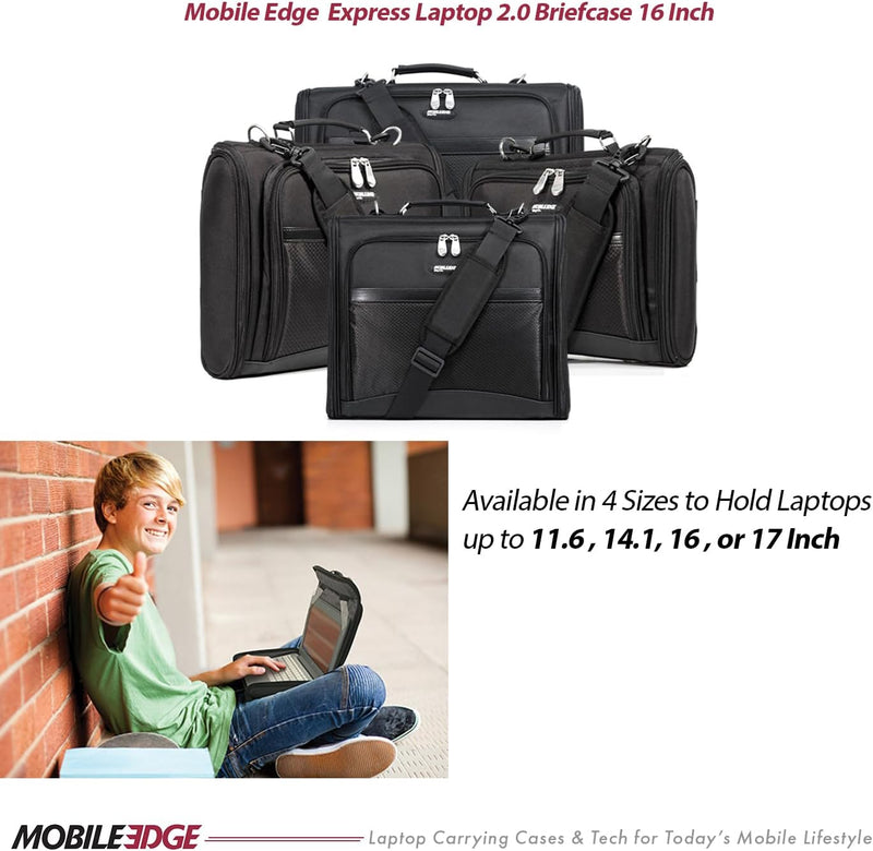 Mobile Edge Express 2.0 Laptop Briefcase Bag with Strap for Men and Women, Compatible with Macbook Pros and PC 16", Black