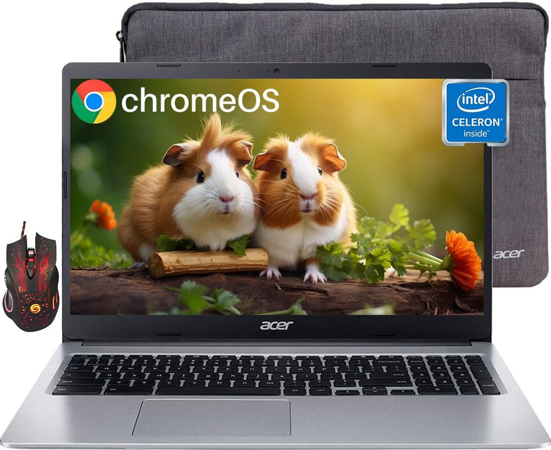 Newest Chromebook 315 Laptop 15.6" HD Display Intel Celeron N4020(Up to 2.8Ghz) 4GB RAM 64GB Emmc Intel UHD Graphics 12.5H Long Battery Wifi Bluetooth Chrome OS