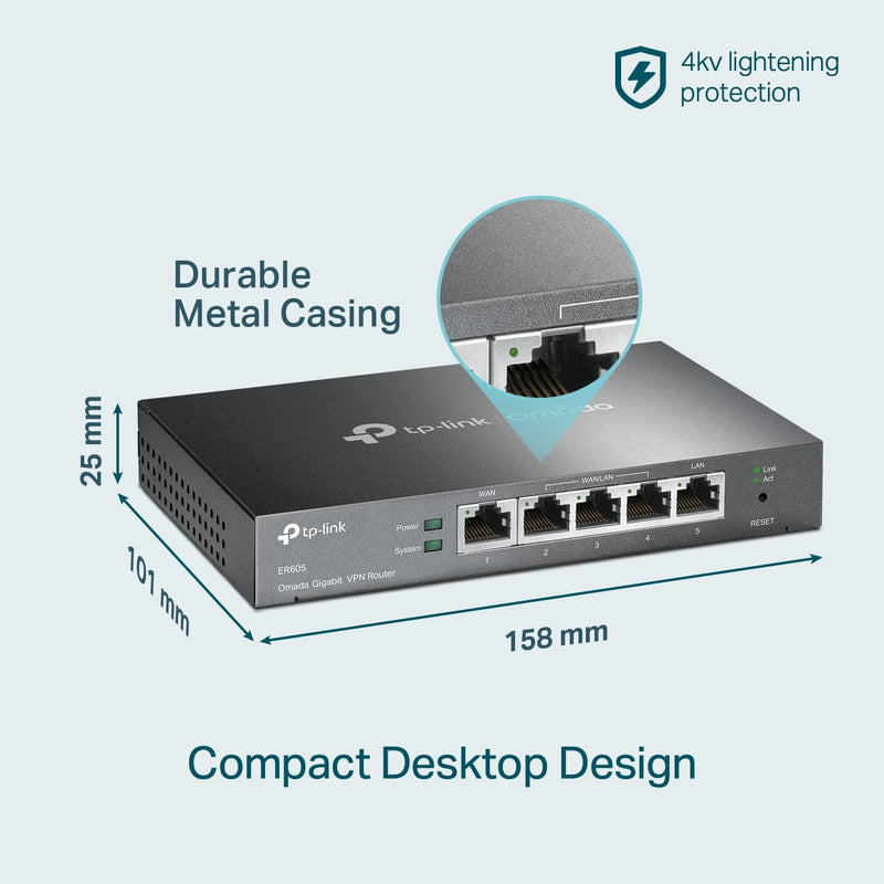 Multi-Wan Wired VPN Router | up to 4 Gigabit WAN Ports | SPI Firewall SMB Router | Omada SDN Integrated | Load Balance | Lightening Protection | Limited Lifetime Protection (TL-R605) (Renewed)