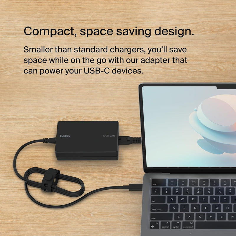 Connect 100W USB-C Core Gan Power Adapter, Fast-Charging Adapter W/Universal USB-C Compatibility, 100W Power Delivery, 8Ft Power Cable for Gaming, Macbook Pro, PC Laptops, and Chromebook