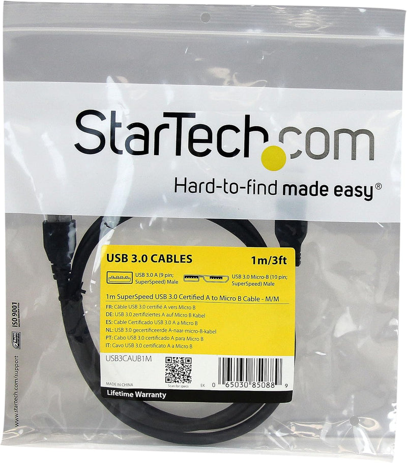 Startech.Com 1M 3 Ft Certified Superspeed USB 3.0 a to Micro B Cable Cord - USB 3 Micro B Cable - 1X USB a (M), 1X USB Micro B (M) - Black (USB3CAUB1M)