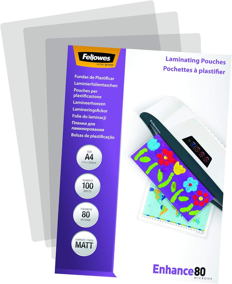 A4 Laminating Pouches, Matt Finish, 100 Sheets, 160 Micron (2 X 80 Micron) High Quality Finish, Ideal for Photos and Notices