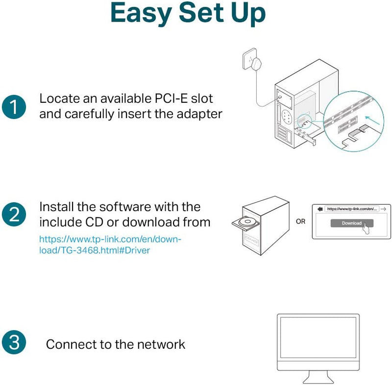 10/100/1000Mbps Gigabit Ethernet PCI Express Network Card (TG-3468), PCIE Network Adapter, Network Card, Ethernet Card for PC, Win10/11 Supported