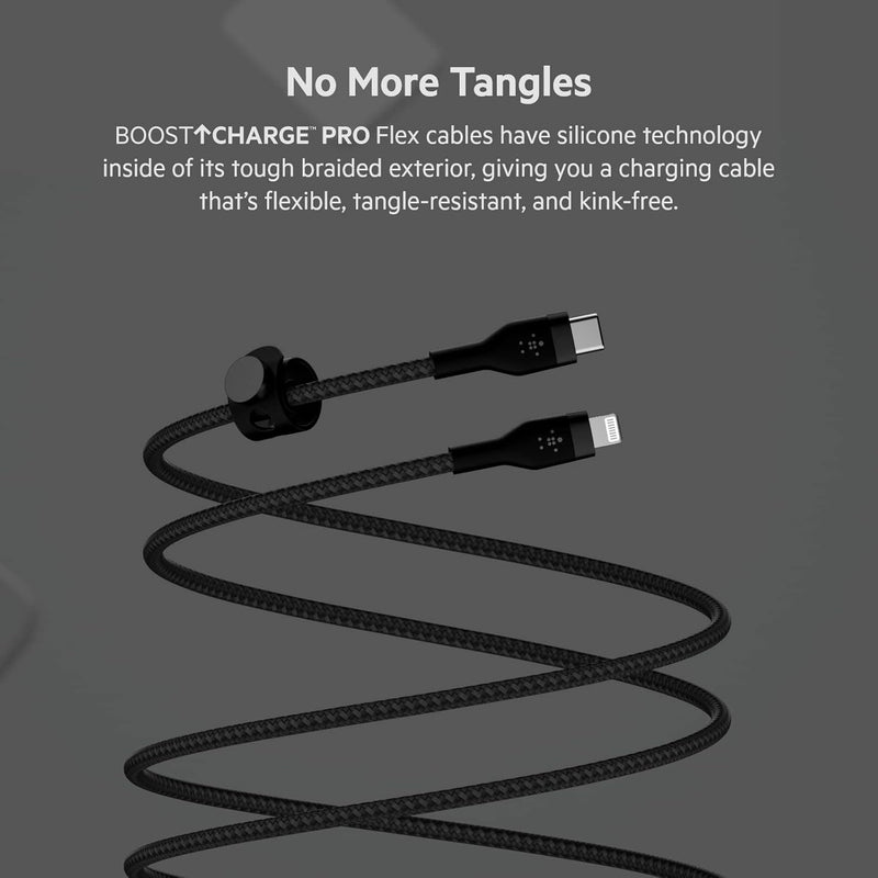 Boostcharge Pro Flex Braided USB Type-C to Lightning Cable 2-Pack (2M/6.6Ft), Mfi-Certified 20W Fast Charging PD Power Delivery for Iphone 13, Iphone 12, Iphone 11, Ipad, and More - Black