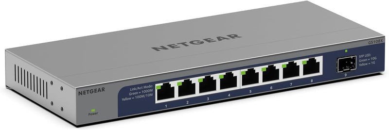 8-Port 1G/10G Gigabit Ethernet Unmanaged Switch (GS108X) - with 1 X 10G SFP+, Desktop or Rackmount, and Limited Lifetime Protection