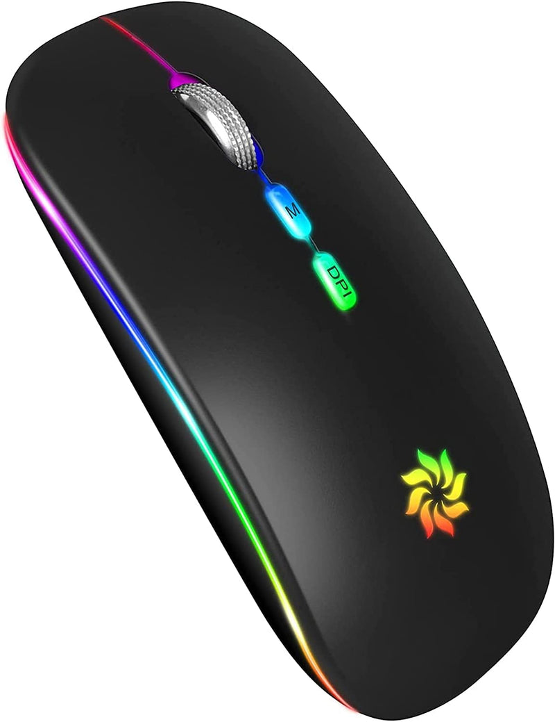 KBCASE LED Wireless Mouse Slim Silent Mouse 2.4G Rechargeable Wireless Computer Mouse Wireless Mouse for Laptop, Macbook, Ipad, Chromebook, with USB & Type-C Receiver