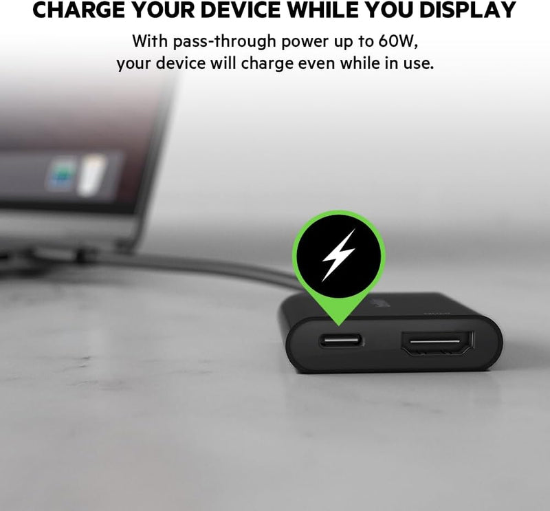 USB C to HDMI Adapter + USBC Charging Port to Charge While You Display, Supports 4K UHD Video, Passthrough Power up to 60W for Connected Devices, Compatible with Macbook, Ipad, Windows