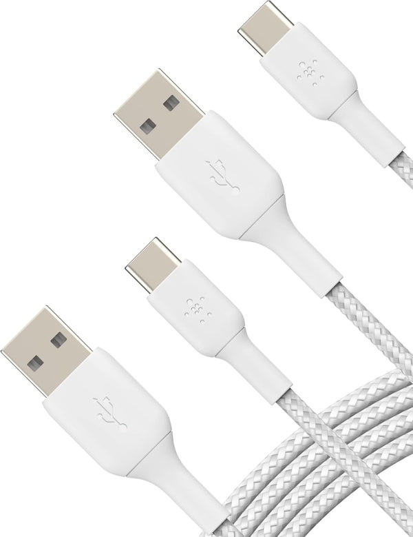 Boostcharge Braided USB-C to USB-A Charging Cable (3.3Ft/1M) for Iphone 16 Series, Samsung Galaxy S24 Series, Note20, Google Pixel 9 & 8, Ipad Pro, Nintendo Switch, & More - White (2-Pack)