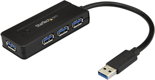 4 Port USB 3.0 Hub Superspeed 5Gbps with Fast Charge Portable USB 3.1 Gen 1 Type-A Laptop/Desktop Hub - USB Bus Power or Self Powered for High Performance Mini/Compact (ST4300MINI), Black