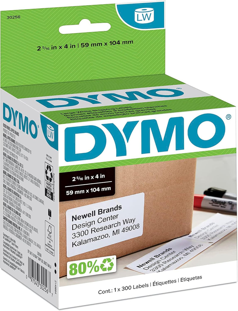 DYMO Authentic LW Large Shipping Labels, DYMO Labels for Labelwriter Label Printers, Print up to 6-Line Addresses, 2-5/16" X 4", 1 Roll of 300