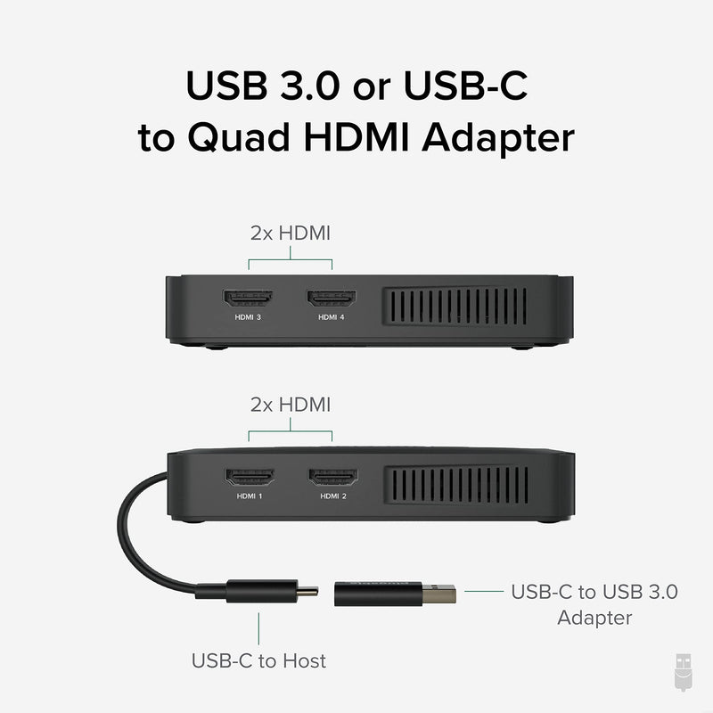 Plugable 4 HDMI Multi Monitor Adapter, USB 3.0 or USB C to HDMI Adapter, Compatible with Windows and Mac, Quad Adapter Supports 1920x1080@60Hz - PEGASUSS 