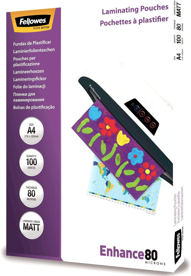 A4 Laminating Pouches, Matt Finish, 100 Sheets, 160 Micron (2 X 80 Micron) High Quality Finish, Ideal for Photos and Notices