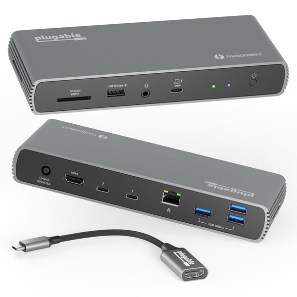 Plugable Thunderbolt 4 Dock with 100W Charging, Thunderbolt Certified, 3X Thunderbolt Ports, Laptop Docking Station Dual Monitor Single 8K or Dual 4K Monitor, 2.5G Ethernet, 1x SD, 4X USB
