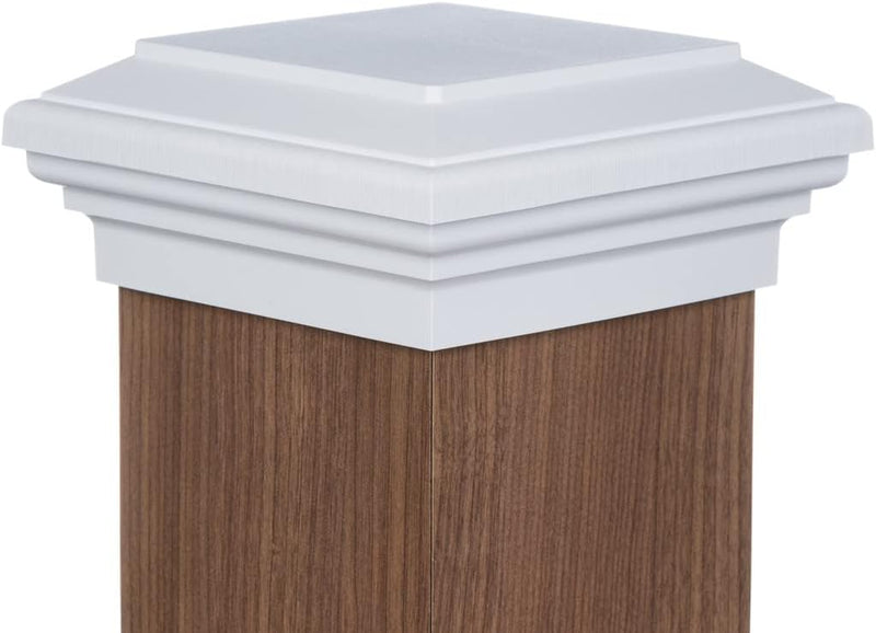 6X6 Post Cap (Actual 6.0") White Island Newel Flat Style Square Top for Outdoor Fences, Mailboxes & Decks, by