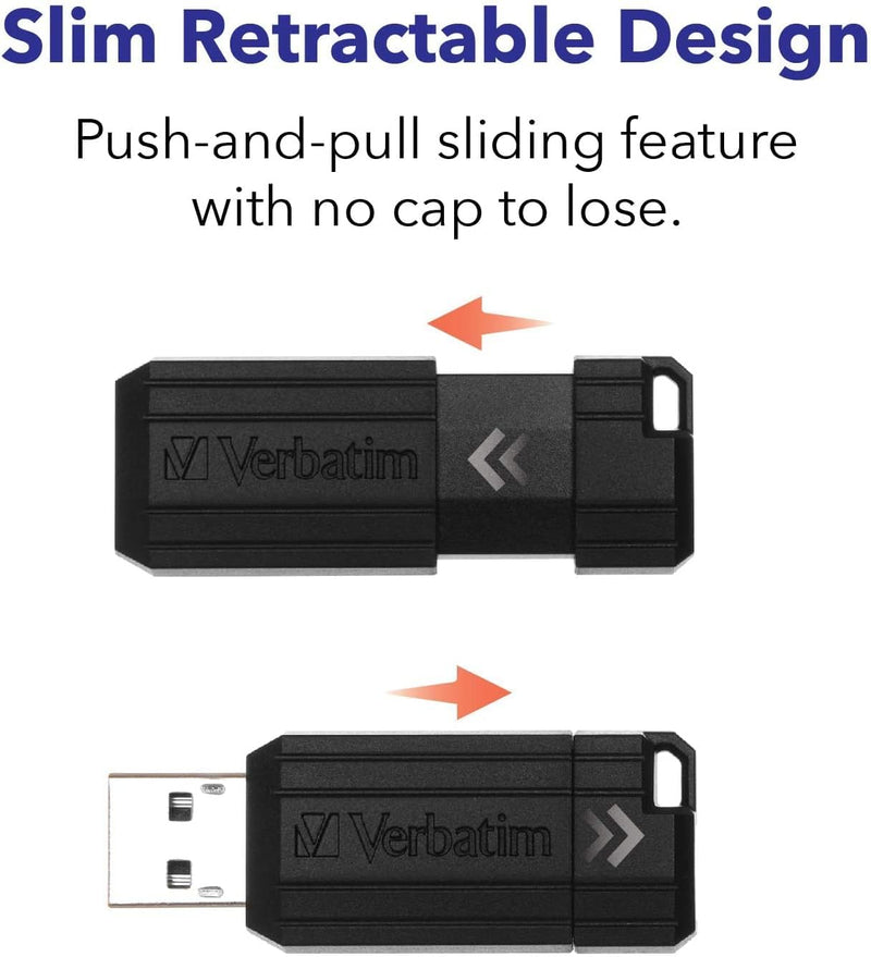 64GB Pinstripe Retractable USB 2.0 Flash Thumb Drive with Microban Antimicrobial Product Protection Black Single 64 GB