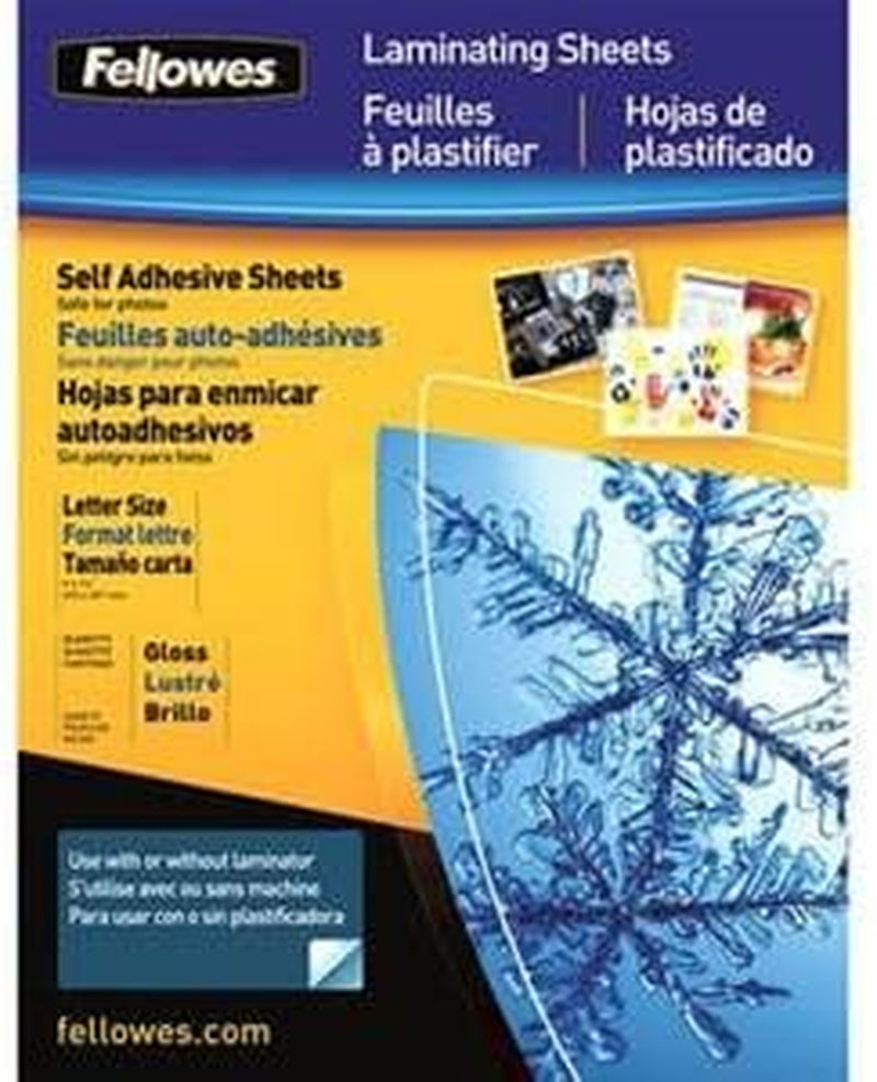 Fellowes Laminating Sheets, Self-Adhesive, Ltr,9-1/4"X12", 50/PK, CLR (5221502)