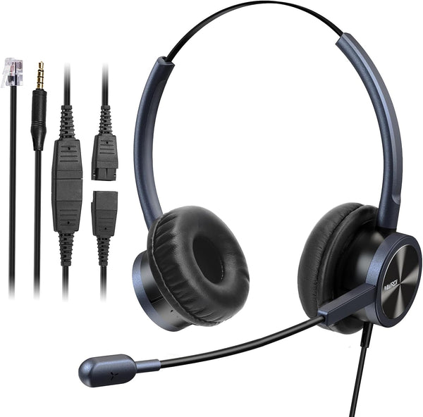 Telephone Headset with Microphone Noise Canceling, Binaural with RJ9 Jack & 3.5Mm Connector for Office Call Center Deskphone Cell Phone PC Laptop, Work for Cisco 7941 7965 6941 7861 8811 8961