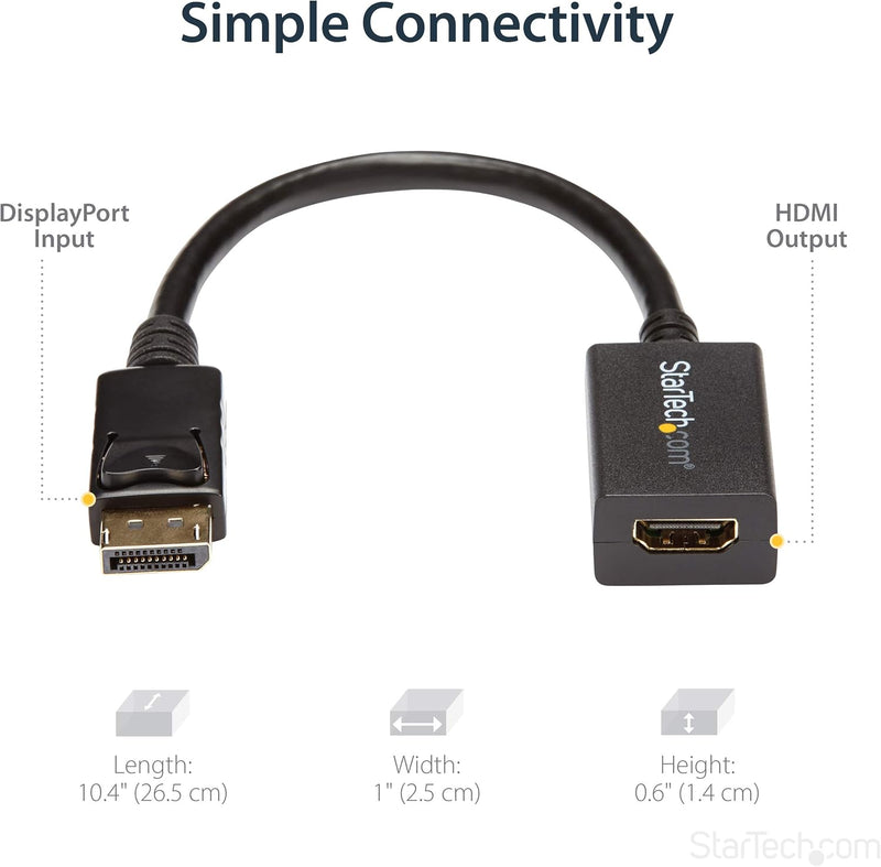 Startech.Com Displayport to HDMI Adapter - DP 1.2 to HDMI Video Converter 1080P - DP to HDMI Monitor/Tv/Display Cable Adapter Dongle - Passive DP to HDMI Adapter - Latching DP Connector (DP2HDMI2)