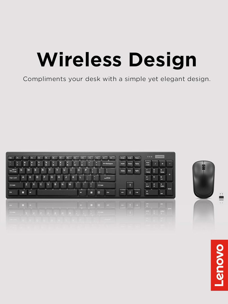 100 Wireless Keyboard and Mouse Combo – Cordless Set with Spill Resistant Quiet Keys – 3-Zone Keyboard - Ambidextrous Mouse – Compact Design – Wireless USB -Black