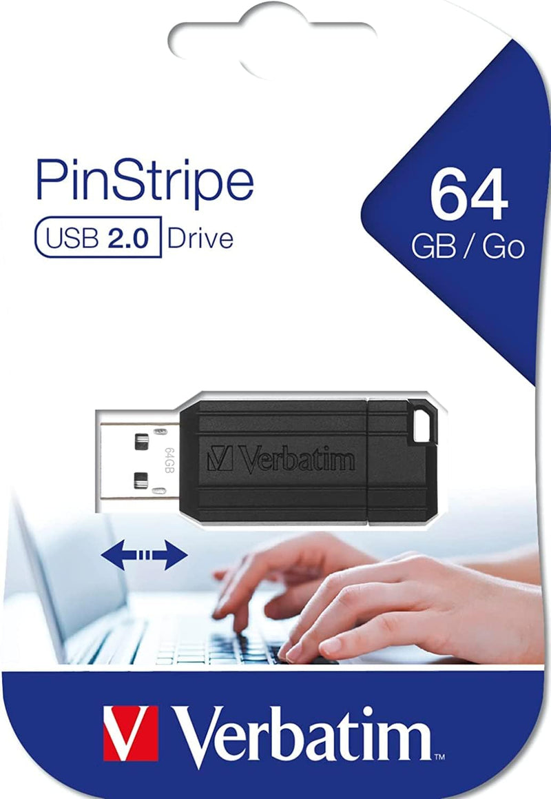64GB Pinstripe Retractable USB 2.0 Flash Thumb Drive with Microban Antimicrobial Product Protection Black Single 64 GB