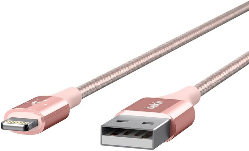 Belkin MIXIT Duratek Lightning to USB Cable - Mfi-Certified Iphone Charging Cable for Iphone 11, 11 Pro, 11 Pro Max, XS, XS Max, XR, X, 8/8 plus and More (4Ft/1.2M), Rose Gold