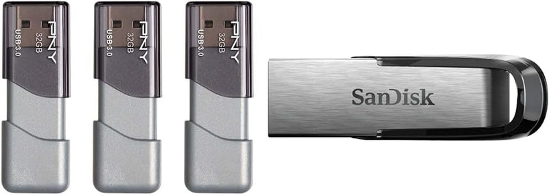 32GB Turbo Attache 3 USB 3.0 Flash Drive 3-Pack & Sandisk 128GB Ultra Flair USB 3.0 Flash Drive - SDCZ73-128G-G46 32GB FLASH DRIVE - 3 PACK + 128GB Flash Drive