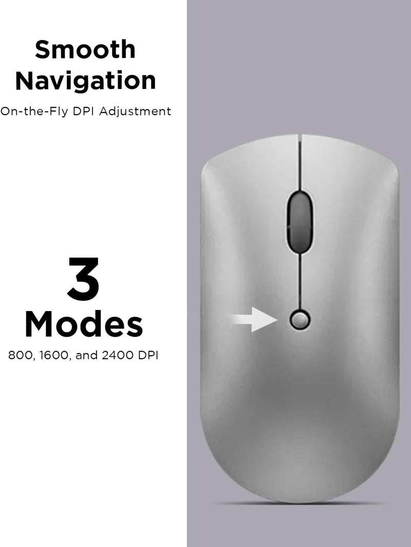 600 Bluetooth Silent Mouse, Blue Optical Sensor, Adjustable DPI, 4 Button, Microsoft Swift Pair, Windows, Chrome, GY50X88832, Gray