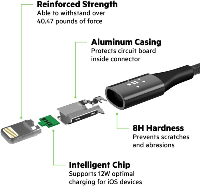 Belkin MIXIT Duratek Lightning to USB Cable - Mfi-Certified Iphone Charging Cable for Iphone 11, 11 Pro, 11 Pro Max, XS, XS Max, XR, X, 8/8 plus and More (4Ft/1.2M), Rose Gold