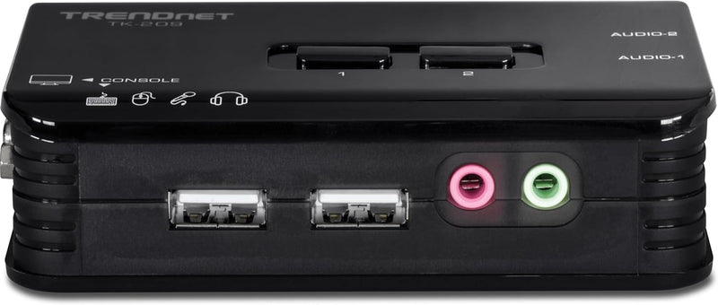 2-Port USB KVM Switch and Cable Kit with Audio, Manage Two Pcs, USB 1.1, Hot-Plug, Auto-Scan, Hot-Keys, Windows & Linux Compliant, TK-209K