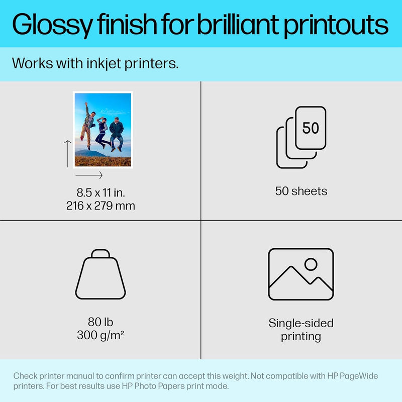 Premium plus Photo Paper, Glossy, 8.5X11 In, 50 Sheets (CR664A), White, Pack 1