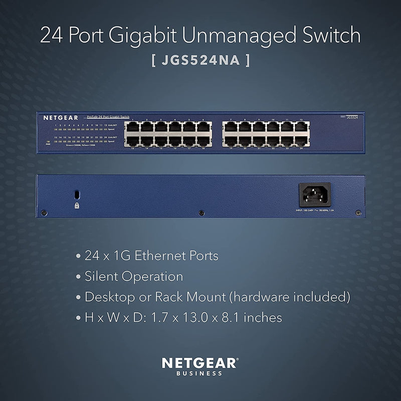 24-Port Gigabit Ethernet Unmanaged Switch (JGS524) - Desktop or Rackmount, and Limited Lifetime Protection