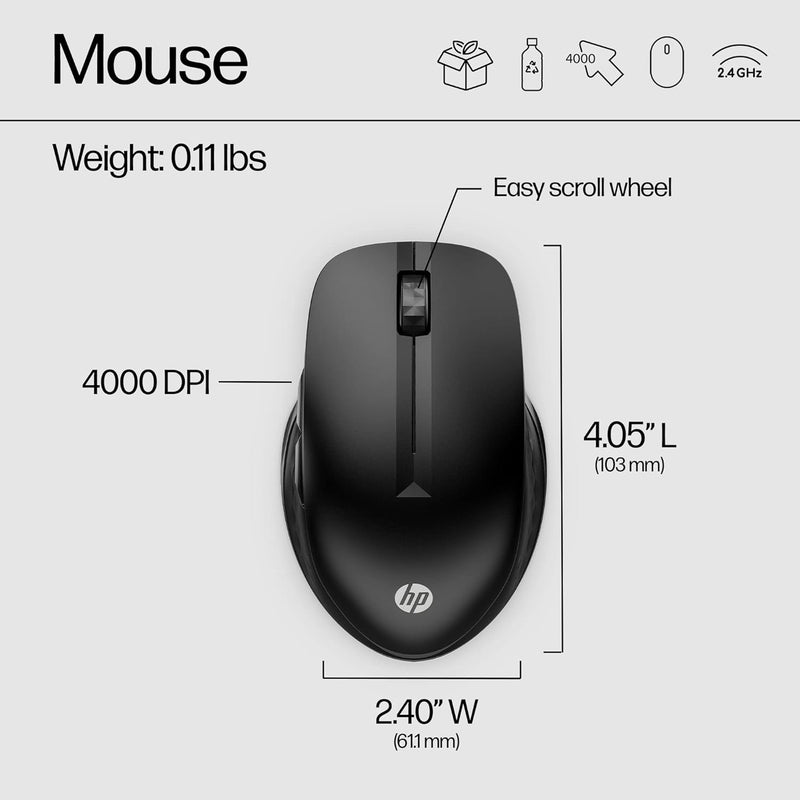 430 Multi-Device Wireless Mouse (Black) - Bluetooth 5.2 & 2.4 Ghz USB Receiver Dongle - 4000 DPI Cursor Tracking, 4 Customizable Buttons, 2-Year Battery - Windows, Macos, Chromebook (3B4Q2AA