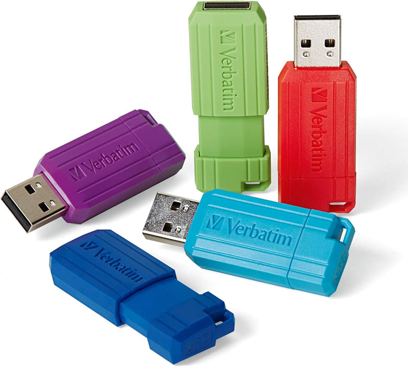 32GB Pinstripe Retractable USB 2.0 Flash Thumb Drive with Microban Antimicrobial Product Protection - 5 Pack - Multicolor (Green, Blue, Red, Purple, Cyan)