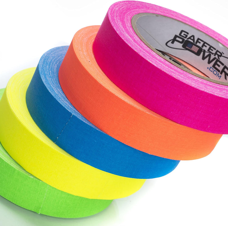 5-Pack Fluorescent Gaffer Tape | Leaves No Residue | Heavy Duty Pro Gaff Tape | Secures Cables, Holds down Wires | Easy to Tear | Multipurpose | Weather Resistant