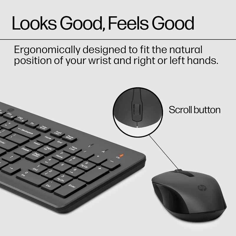 330 Wireless Keyboard and Mouse Combo - 2.4 Ghz Wireless USB Receiver - Chiclet Keys, 12 Keyboard Shortcuts - 1600 DPI Multi-Surface Mouse - LED Num Lock, Caps Lock, Scroll Lock (2V9E6AA)