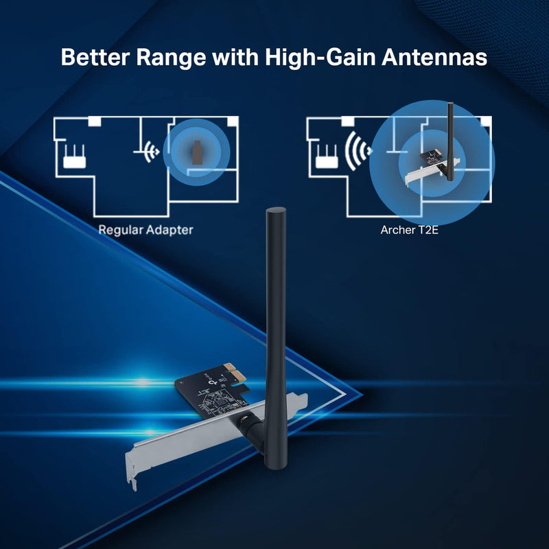 Pcie Wifi Card AC600 for Desktop PC, Dual Band Wireless Internal Network Card(Archer T2E) High-Gain Antenna, MU-MIMO, WPA3, Low Profile, Supports Windows 10/11