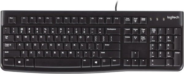 Logitech K120 Wired Keyboard for Windows, Plug and Play, Full-Size, Spill-Resistant, Curved Space Bar, Compatible with PC, Laptop - Black