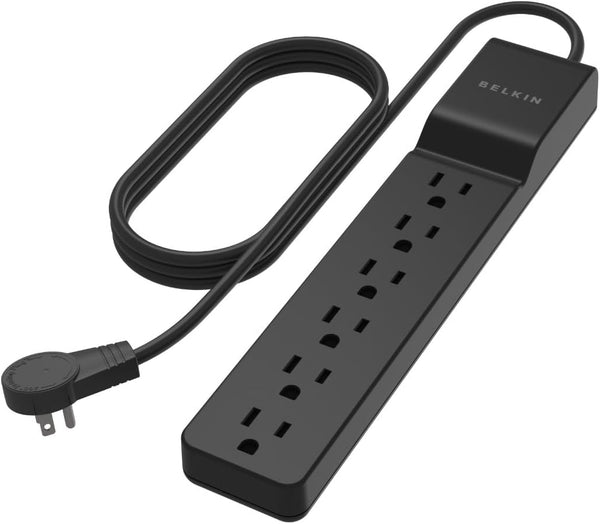 Surge Protector Power Strip with 6 AC Outlets, 6Ft/1.8M Long Heavy-Duty Extension Cord, & 360-Degree Rotating AC Plug for Conference Rooms, Computer Desktops, & More - 600 Joules of Protection