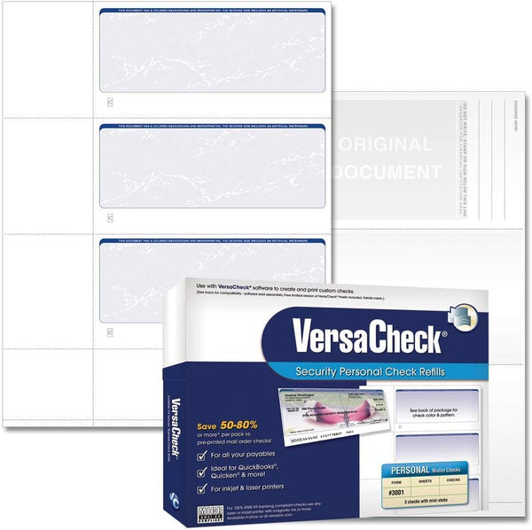 Secure Checks - 750 Blank Business or Personal Wallet Checks - Blue Prestige - 250 Sheets Form #3001 - 3 per Sheet (31BP01-01255-4)