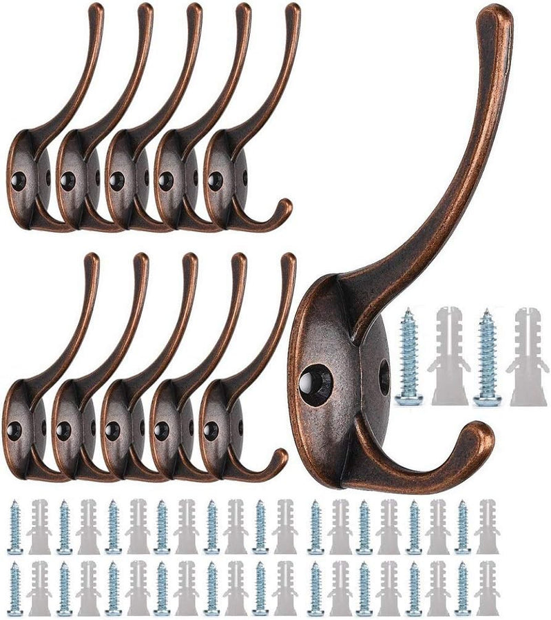 Dual Wall Hooks Coat Hooks Heavy Duty Made of Strong Metal 11Pcs-Coffee