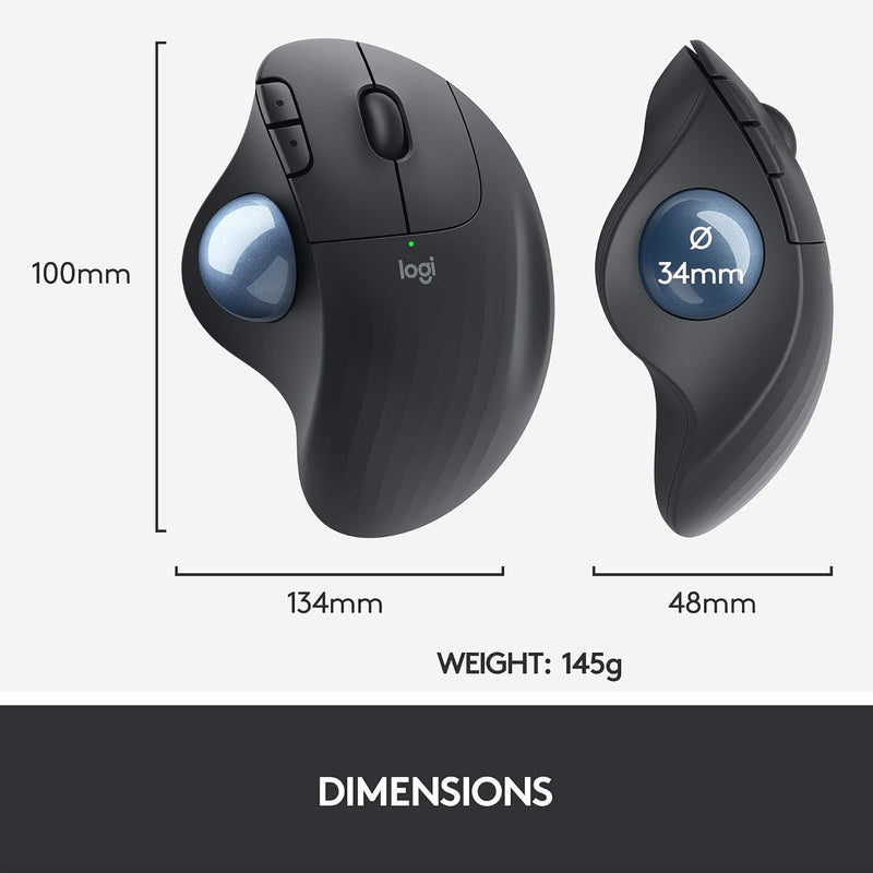 Logitech Ergo M575 Wireless Trackball Mouse, Easy Thumb Control, Precision and Smooth Tracking, Ergonomic Comfort Design, Windows/Mac, Bluetooth, USB - Graphite (Renewed)